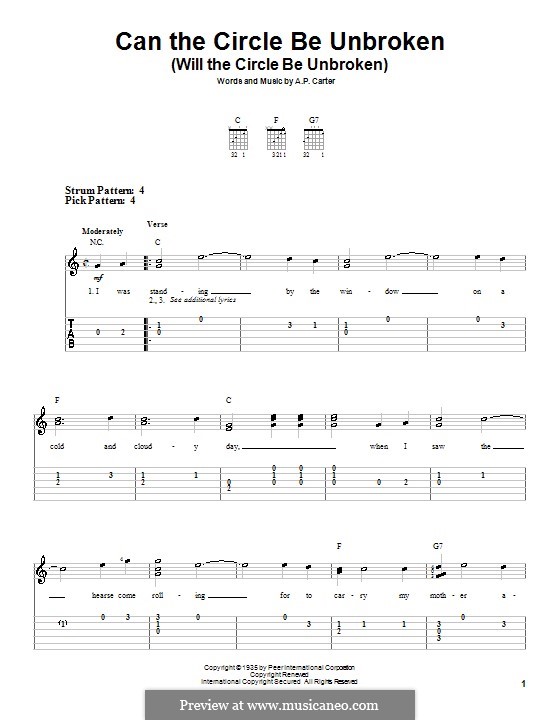 Can the Circle Be Unbroken (Will the Circle Be Unbroken): For easy guitar (The Nitty Gritty Dirt Band) by A.P. Carter