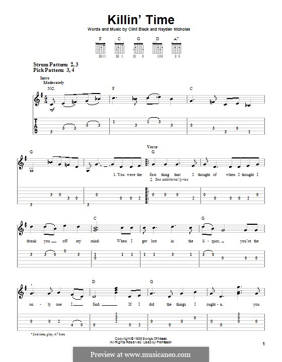 Killin' Time (Clint Black): For guitar (very easy version) by Hayden Nicholas
