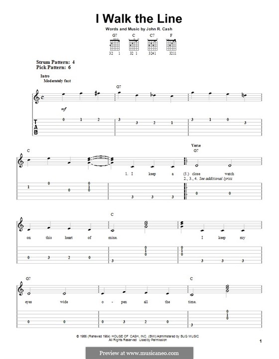 I Walk the Line: For easy guitar by Johnny Cash