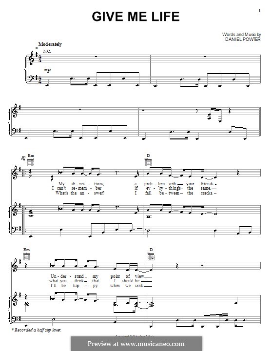 Give Me Life: For voice and piano (or guitar) by Daniel Powter