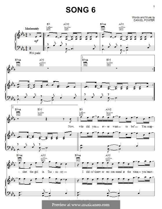 Song 6: For voice and piano (or guitar) by Daniel Powter