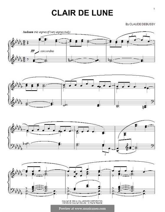 No.3 Clair de lune, for Piano: High quality sheet music by Claude Debussy
