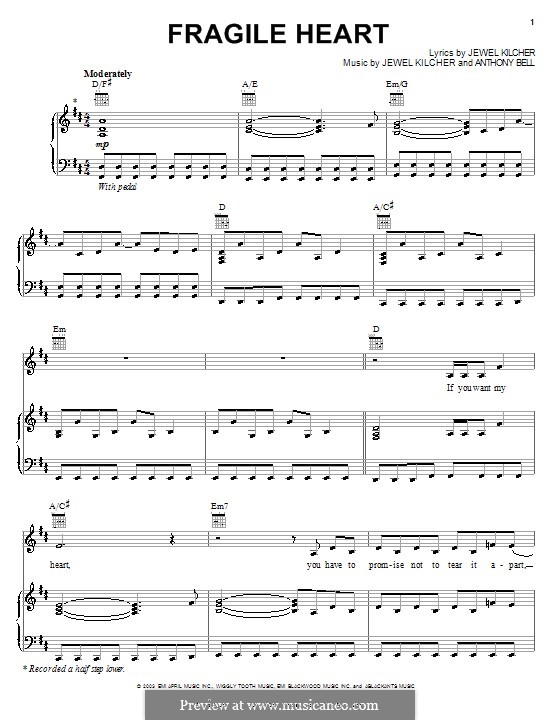 Fragile Heart (Jewel): For voice and piano (or guitar) by Anthony Bell, Jewel Kilcher