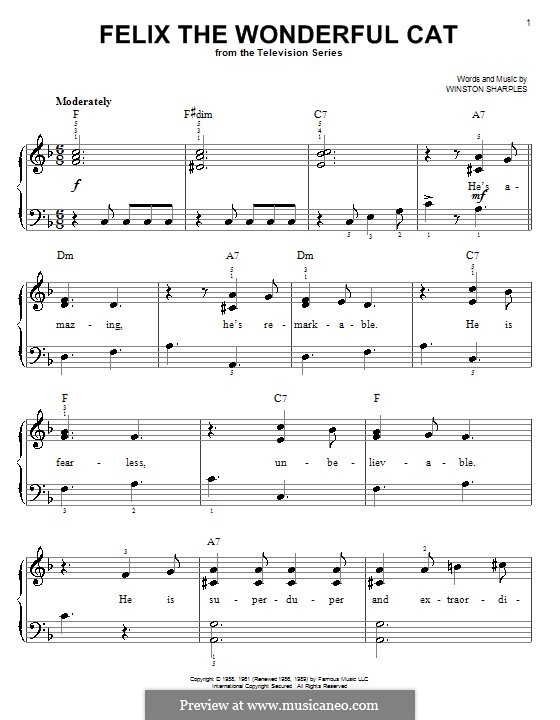 Felix the Wonderful Cat: For easy piano by Winston Sharples