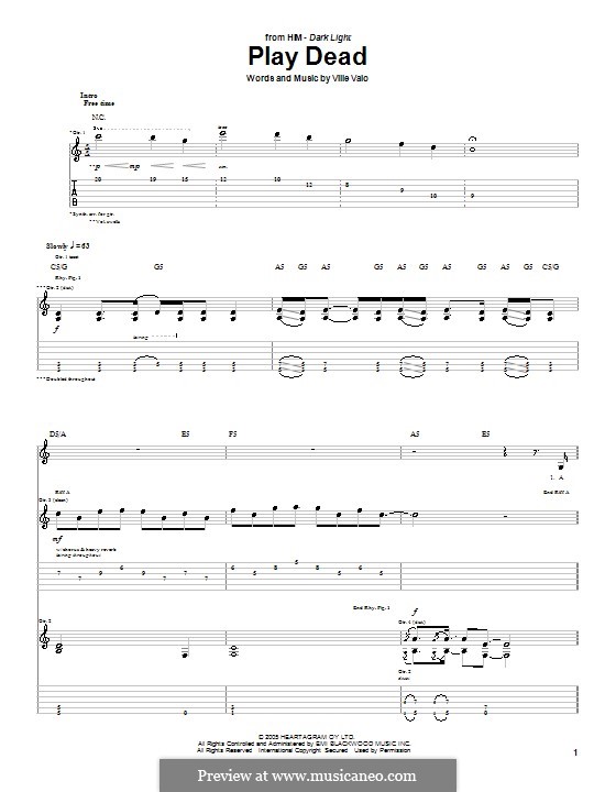 Play Dead (H.I.M.): For guitar with tab by Ville Valo