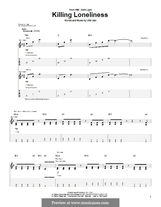 Killing Loneliness (H.I.M.): For guitar with tab by Ville Valo