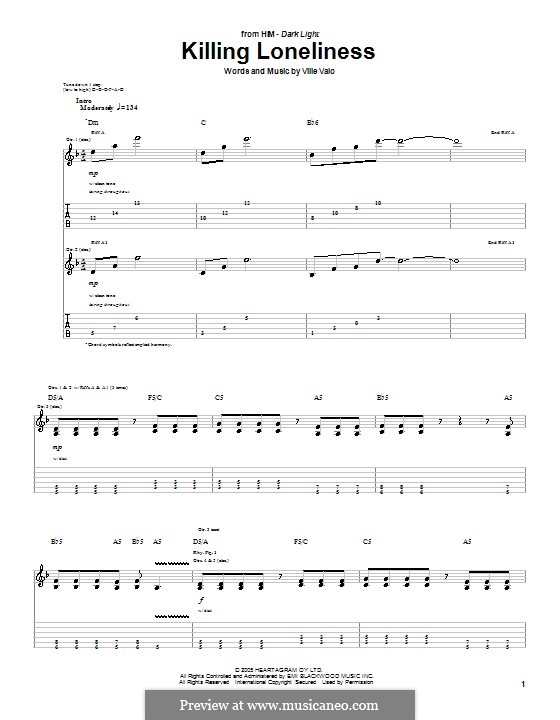 Killing Loneliness (H.I.M.): For guitar with tab by Ville Valo