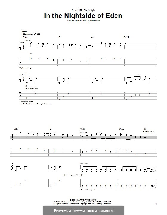 In the Nightside of Eden (H.I.M.): For guitar with tab by Ville Valo