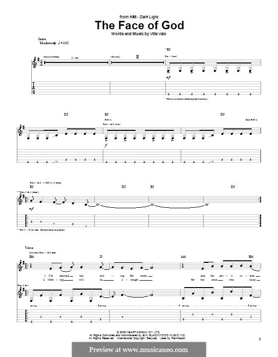 The Face of God (H.I.M.): For guitar with tab by Ville Valo