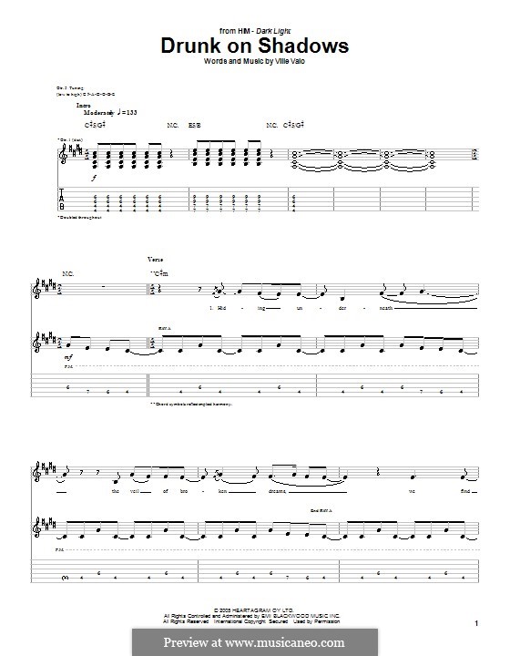 Drunk on Shadows (H.I.M.): For guitar with tab by Ville Valo