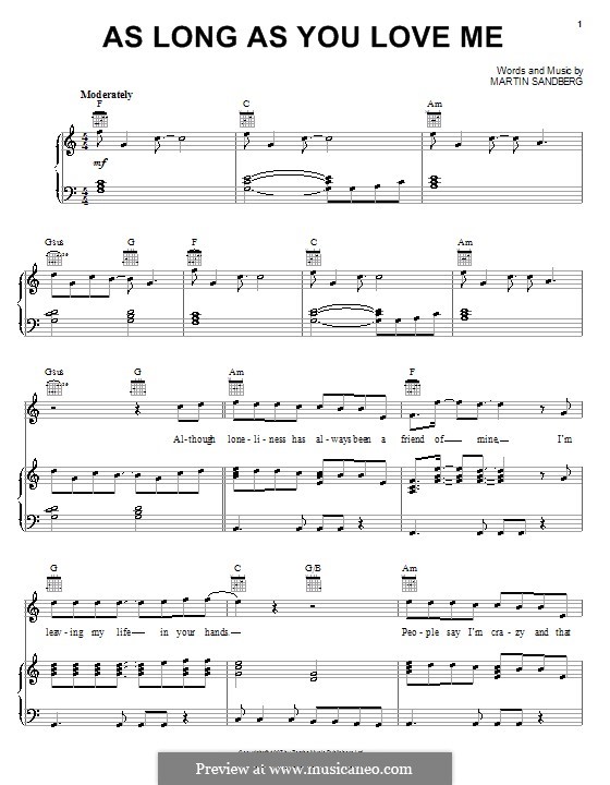 As Long As You Love Me (Backstreet Boys): For voice and piano (or guitar) by Max Martin