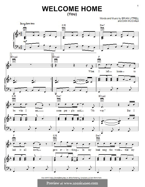 Welcome Home (You): For voice and piano (or guitar) by Brian Litrell, Dan Muckala