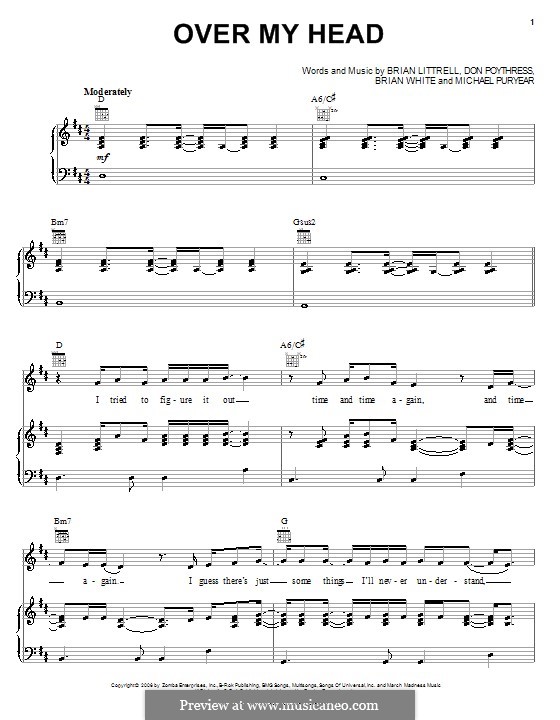 Over My Head (Brian Littrell): For voice and piano (or guitar) by Brian Gene White, Don Poythress, Michael Puryear