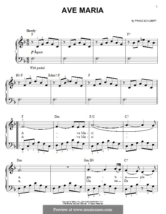 Piano version: Easy notes by Franz Schubert