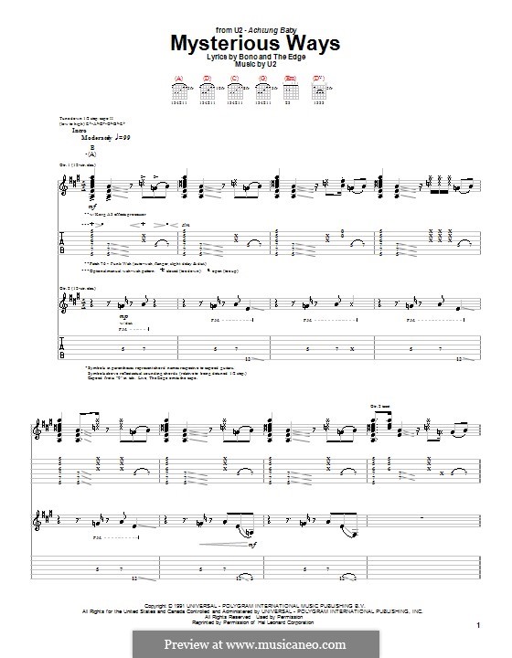 Mysterious Ways: For guitar by U2
