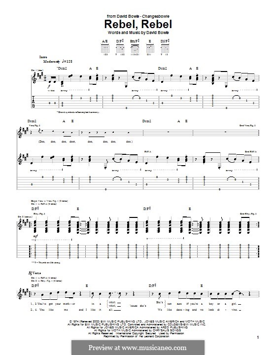 Rebel Rebel: For guitar with tabulature by David Bowie