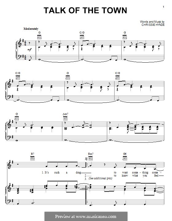 talk of the town the pretenders by c hynde sheet music on musicaneo the pretenders sheet music
