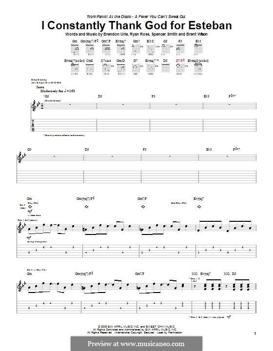 I Constantly Thank God for Esteban (Panic! At the Disco): For guitar with tab by Brendon Urie, Brent Wilson, Ryan Ross, Spencer Smith