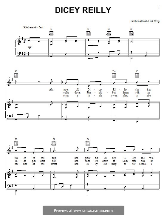 Dicey Reilly: For voice and piano (or guitar) by folklore