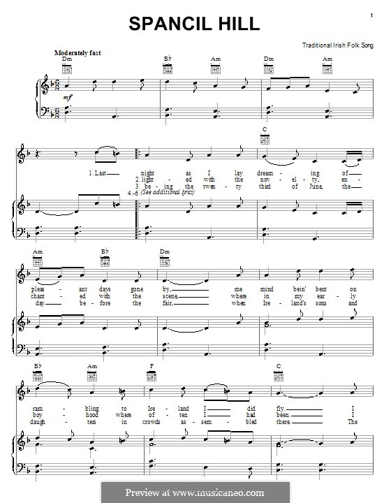 Spancil Hill: For voice and piano (or guitar) by folklore
