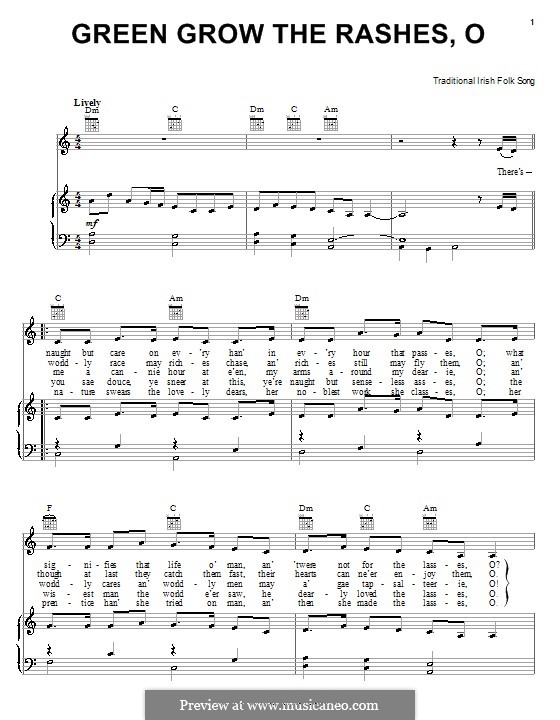 Green Grow The Rashes O (Green Grow The Rushes O): For voice and piano (or guitar) by folklore