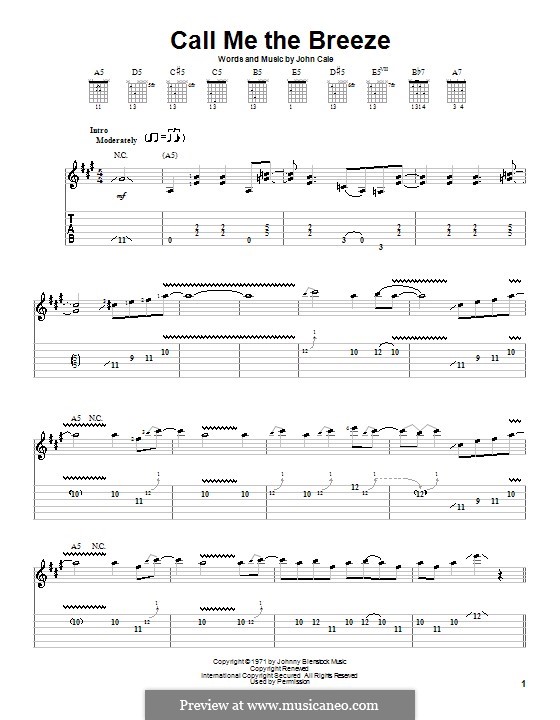 Call Me the Breeze (Lynyrd Skynyrd): For guitar (very easy version) by John Cale