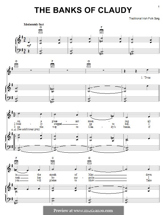 The Banks of Claudy: For voice and piano (or guitar) by folklore