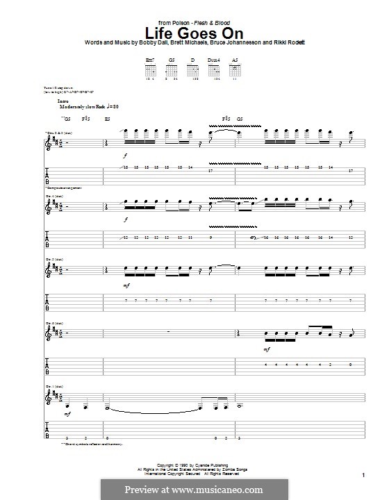 Life Goes On (Poison): For guitar with tab by Bobby Dall, Bret Michaels, C.C. DeVille, Rikki Rockett