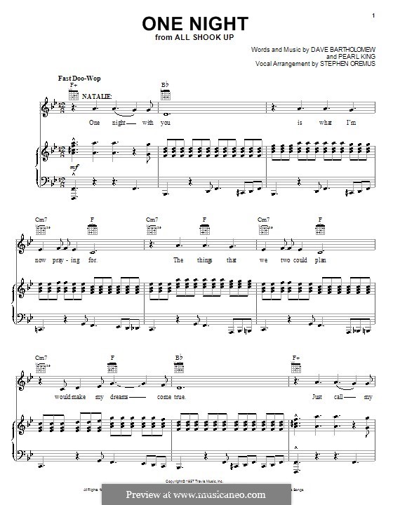 One Night (Elvis Presley): For voice and piano (or guitar) by Anita Steiman, Dave Bartholomew, Pearl King