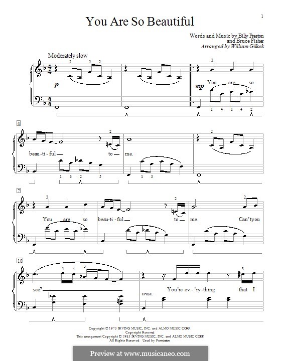 You Are So Beautiful (Joe Cocker): For piano by Billy Preston, Bruce Fisher