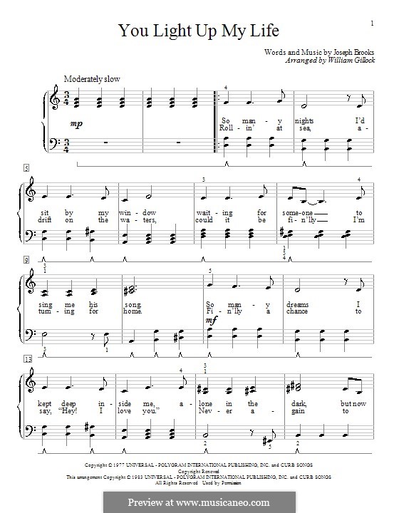 You Light Up My Life: For piano by Joseph Brooks