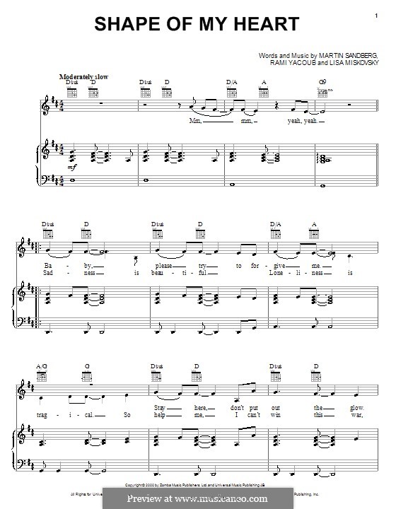 Shape of My Heart (Backstreet Boys): For voice and piano (or guitar) by Lisa Miskovsky, Max Martin, Rami Yacoub