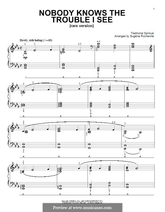 Nobody Knows the Trouble I've Seen: For piano by folklore