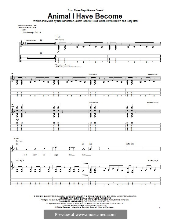 Animal I Have Become (Three Days Grace) by A. Gontier, B. Stock, B. Walst, G. Brown, N. Sanderson on MusicaNeo Animal I Have Become (Three Days Grace) by A. Gontier, B. Stock, B. Walst, G. Brown, N. Sanderson on MusicaNeo