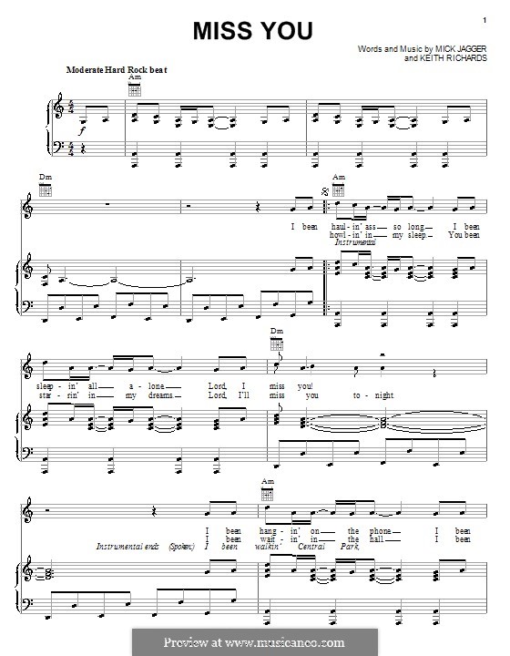 Miss You (The Rolling Stones): For voice and piano (or guitar) by Keith Richards, Mick Jagger