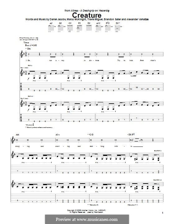 Creature (Atreyu): For guitar with tab by Daniel Jacobs, Alexander Varkatzas, Brandon Saller, Marco McKnight, Travis Miguel