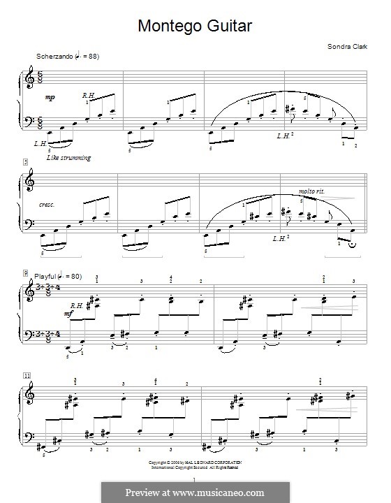 Montego Guitar: For piano by Sondra Clark