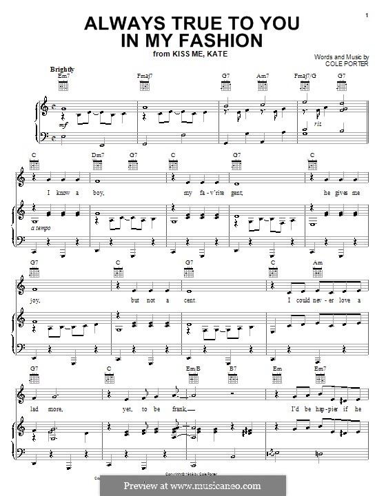 Always True to You in My Fashion: For voice and piano (or guitar) by Cole Porter