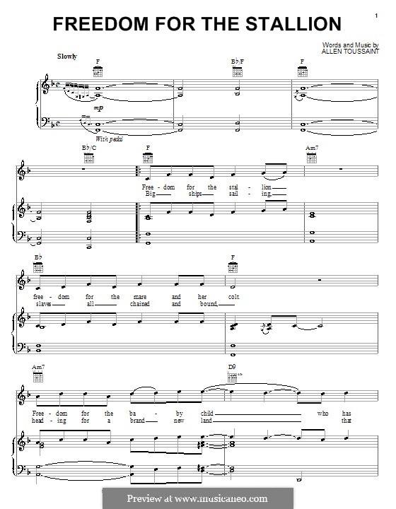 Freedom for the Stallion: For voice and piano (or guitar) by Elvis Costello