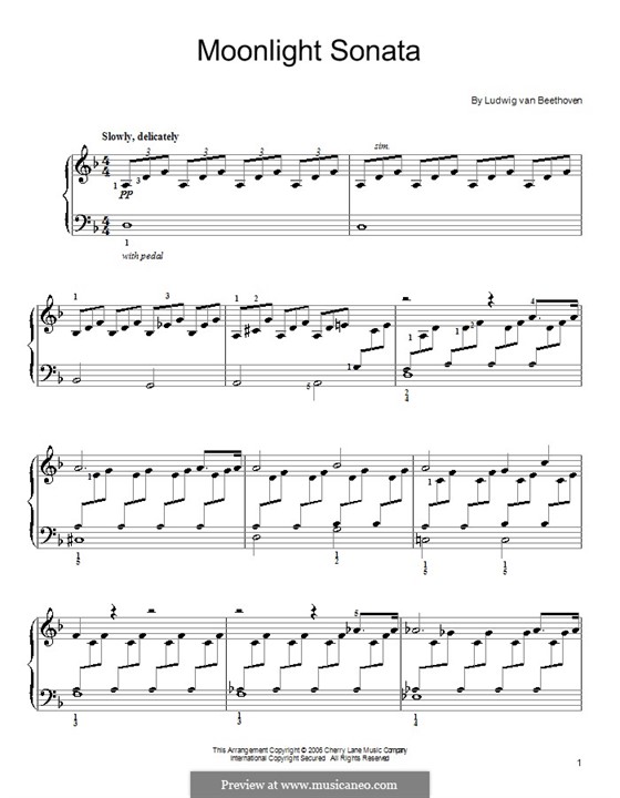 Movement I (Printable scores): For easy piano (D Minor) by Ludwig van Beethoven
