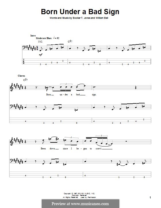 Born Under a Bad Sign: For bass guitar with tab by Booker T. Jones, William Bell