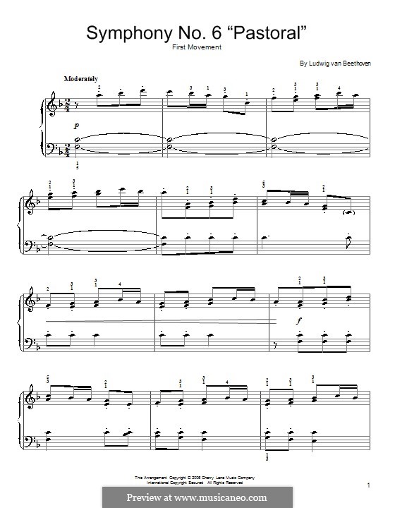 Movement I. Awakening of Happy Feelings on Arrival in the Countryside: Theme. Version for easy piano by Ludwig van Beethoven