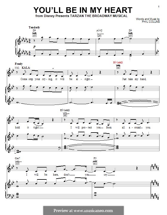 You'll Be in My Heart (from Walt Disney's Tarzan): For voice and piano or guitar (D Flat Major) by Phil Collins