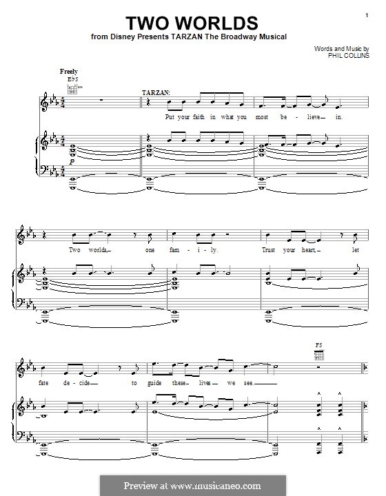 Two Worlds (from Walt Disney's Tarzan): For voice and piano (or guitar) by Phil Collins
