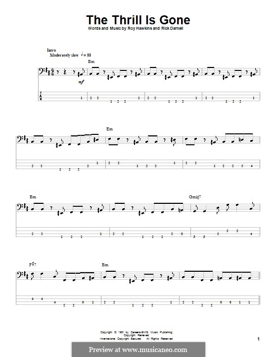 The Thrill Is Gone (B.B. King): For bass guitar with tab by Rick Darnell, Roy Hawkins