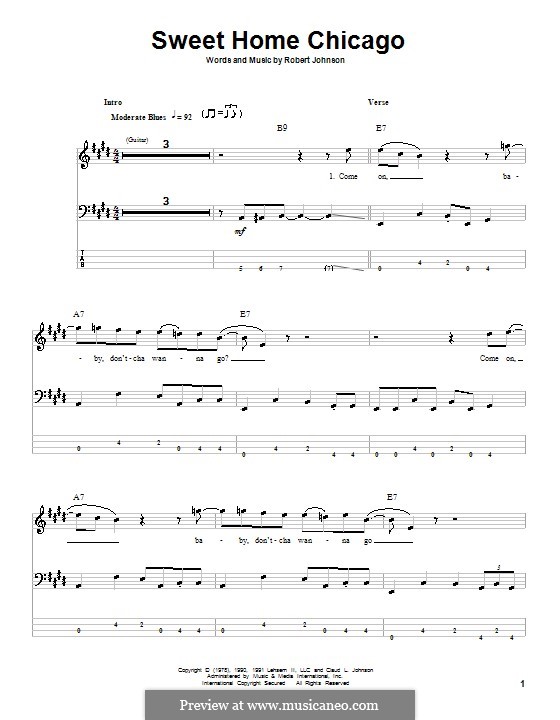 Sweet Home Chicago (Eric Clapton): For bass guitar with tab by Robert Leroy Johnson