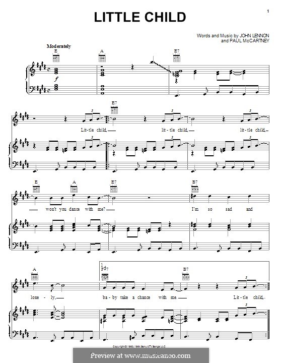 Little Child (The Beatles): For voice and piano (or guitar) by John Lennon, Paul McCartney