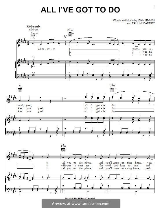 All I've Got to Do (The Beatles): For voice and piano (or guitar) by John Lennon, Paul McCartney