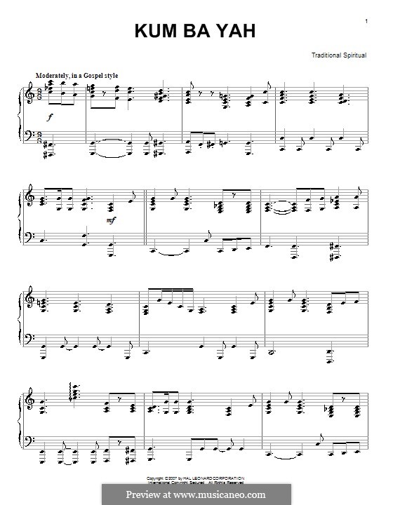 Kumbaya (Kum Ba Yah): For piano by folklore