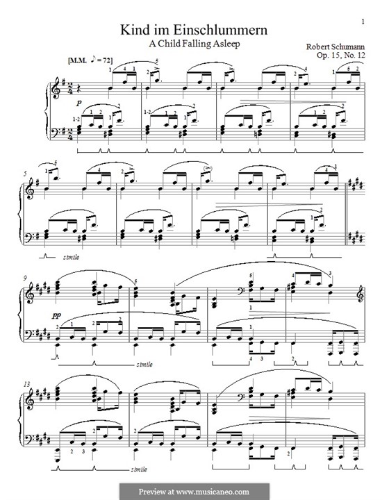 No.12 Kind im Einschlummern (Child Falling Asleep): For piano by Robert Schumann